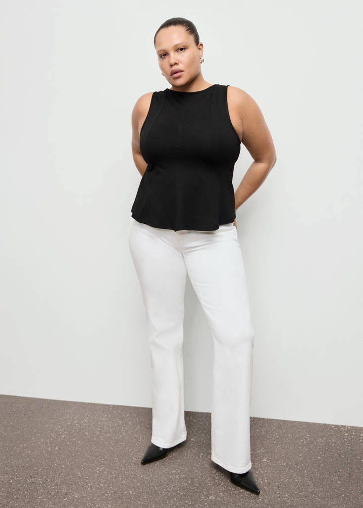 Peplum top with seam detail — Black