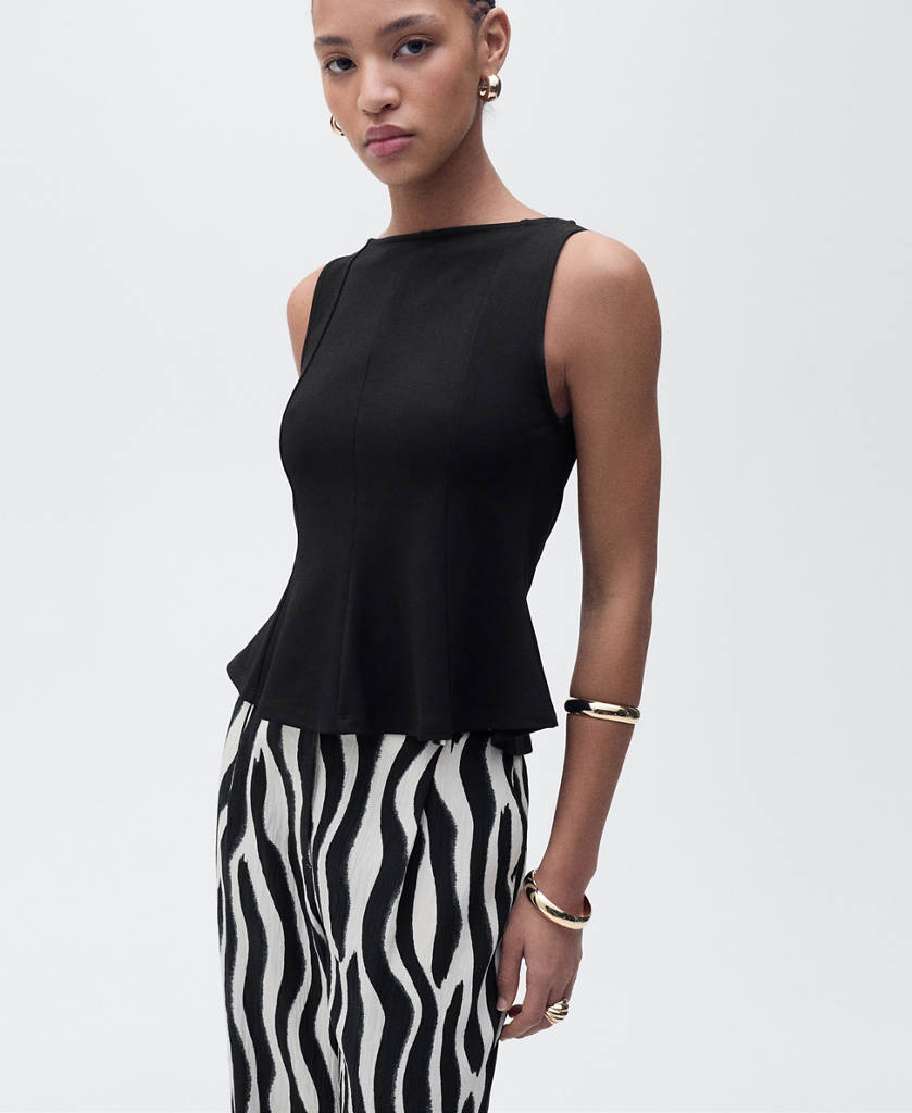 Peplum top with seam detail — Black