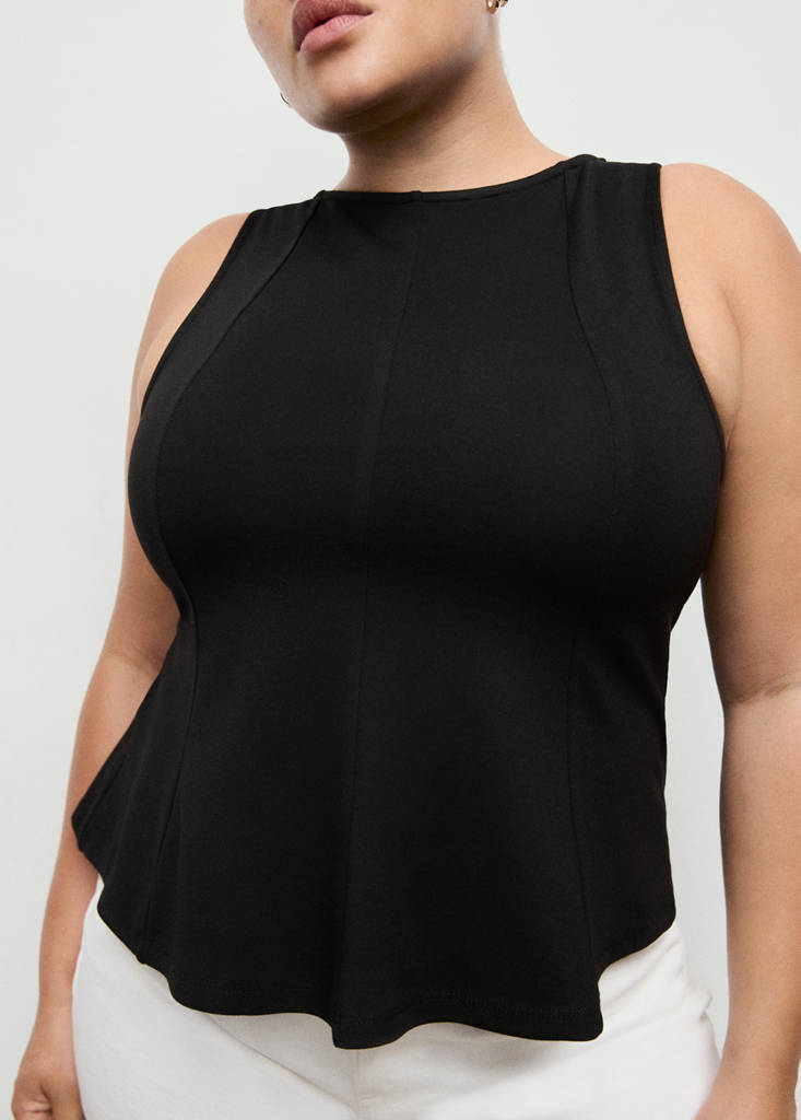 Peplum top with seam detail — Black