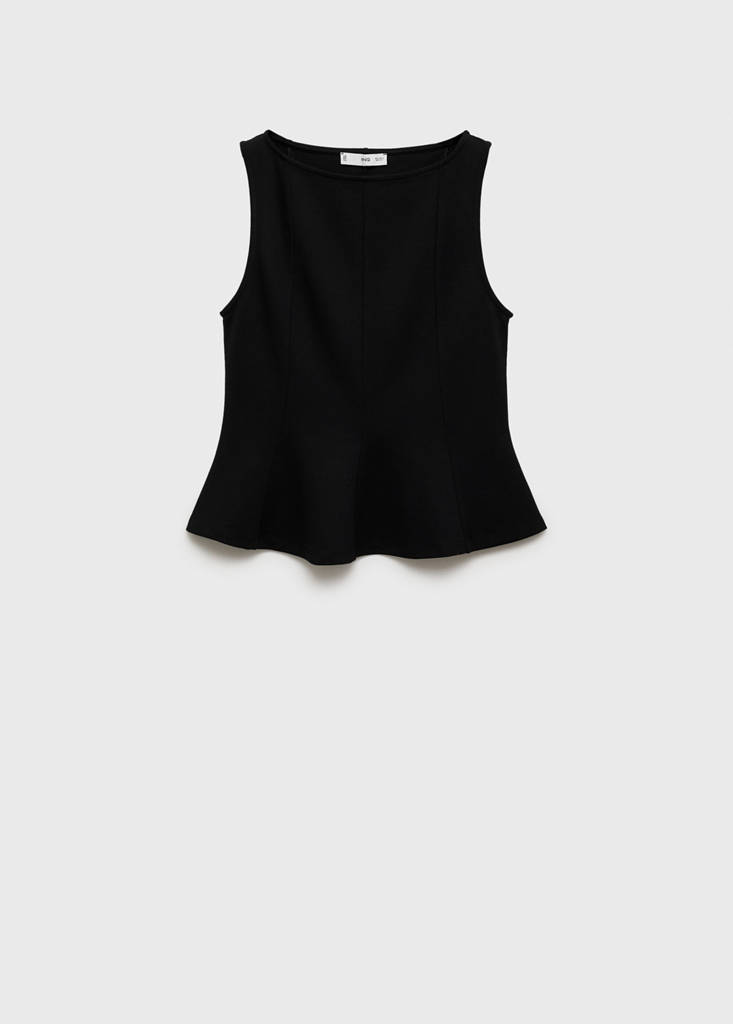 Peplum top with seam detail — Black