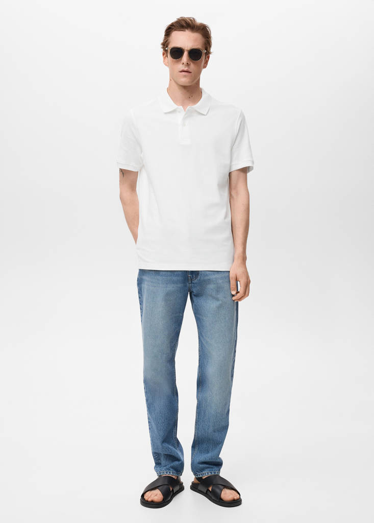 Regular-fit cotton piqué polo shirt — White