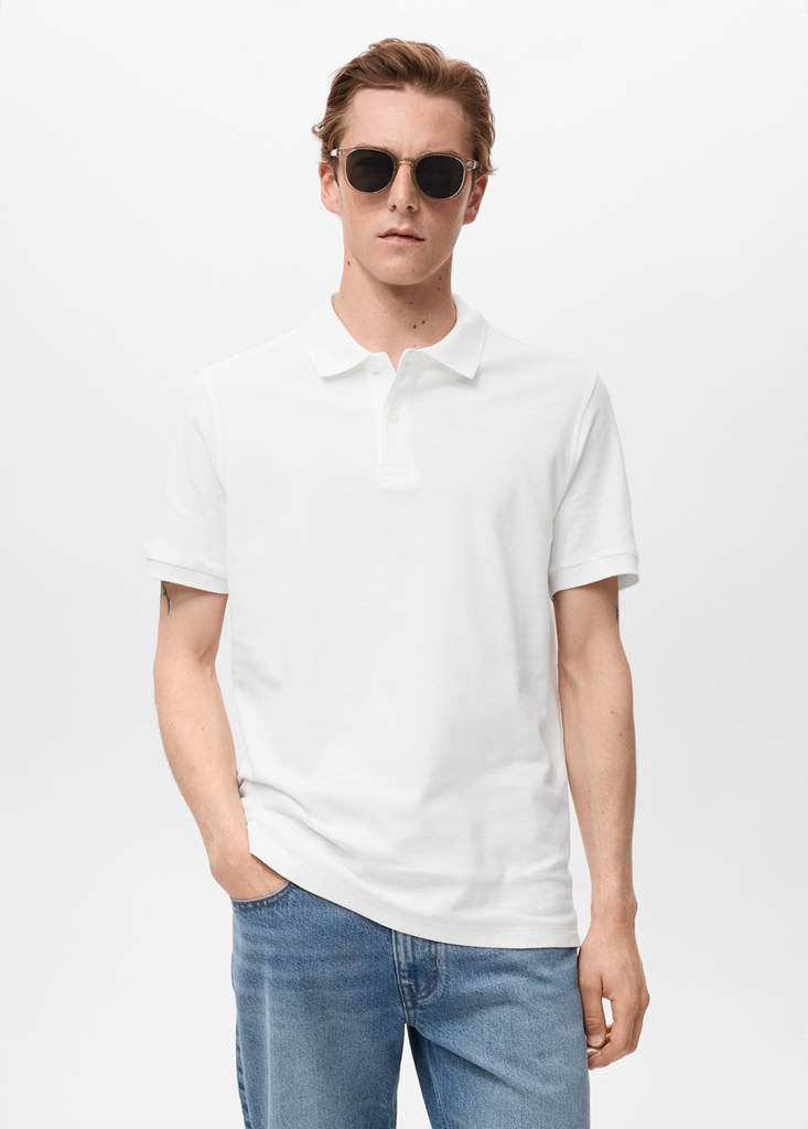 Regular-fit cotton piqué polo shirt — White