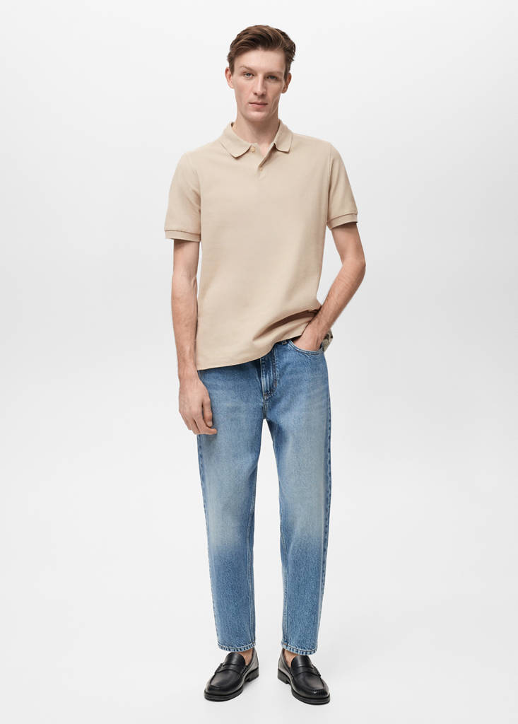 Regular-fit cotton piqué polo shirt — Ecru