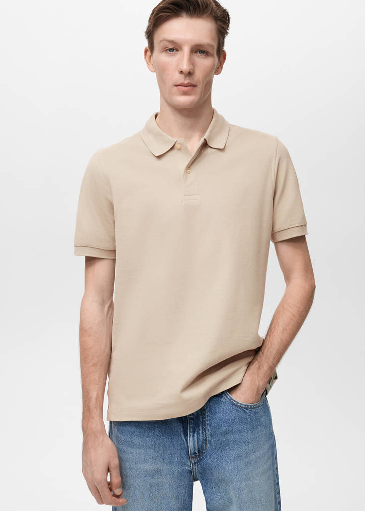 Regular-fit cotton piqué polo shirt — Ecru