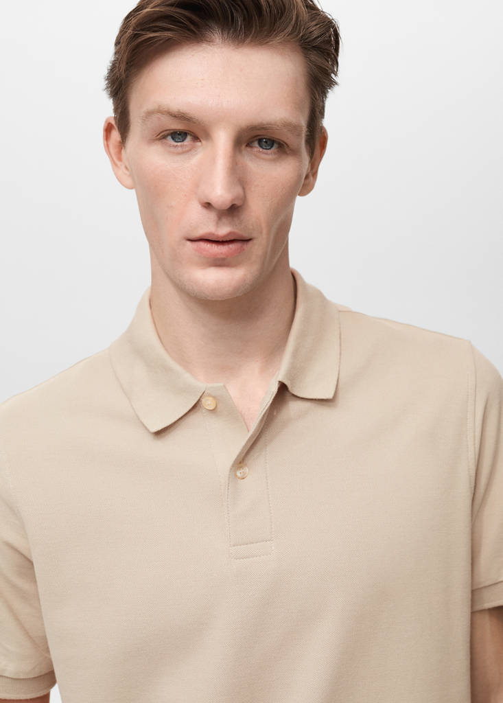 Regular-fit cotton piqué polo shirt — Ecru
