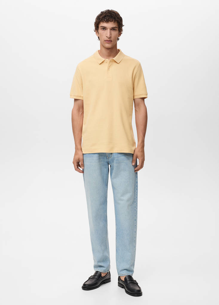 Regular-fit cotton piqué polo shirt — Yellow