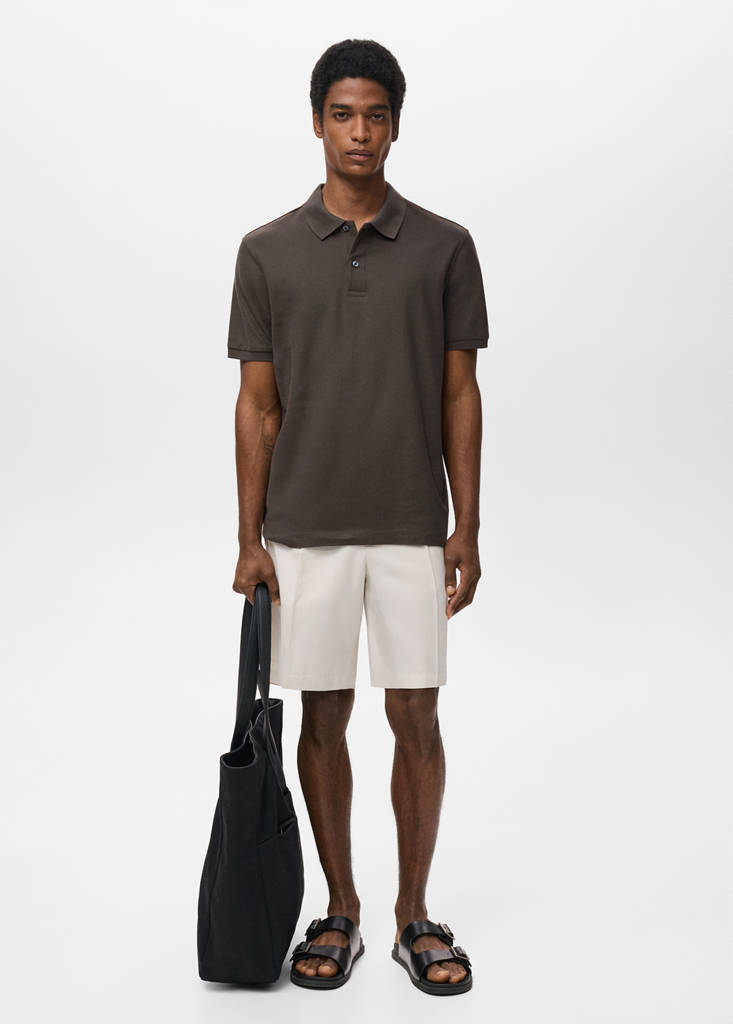 Regular-fit cotton piqué polo shirt — Chocolate