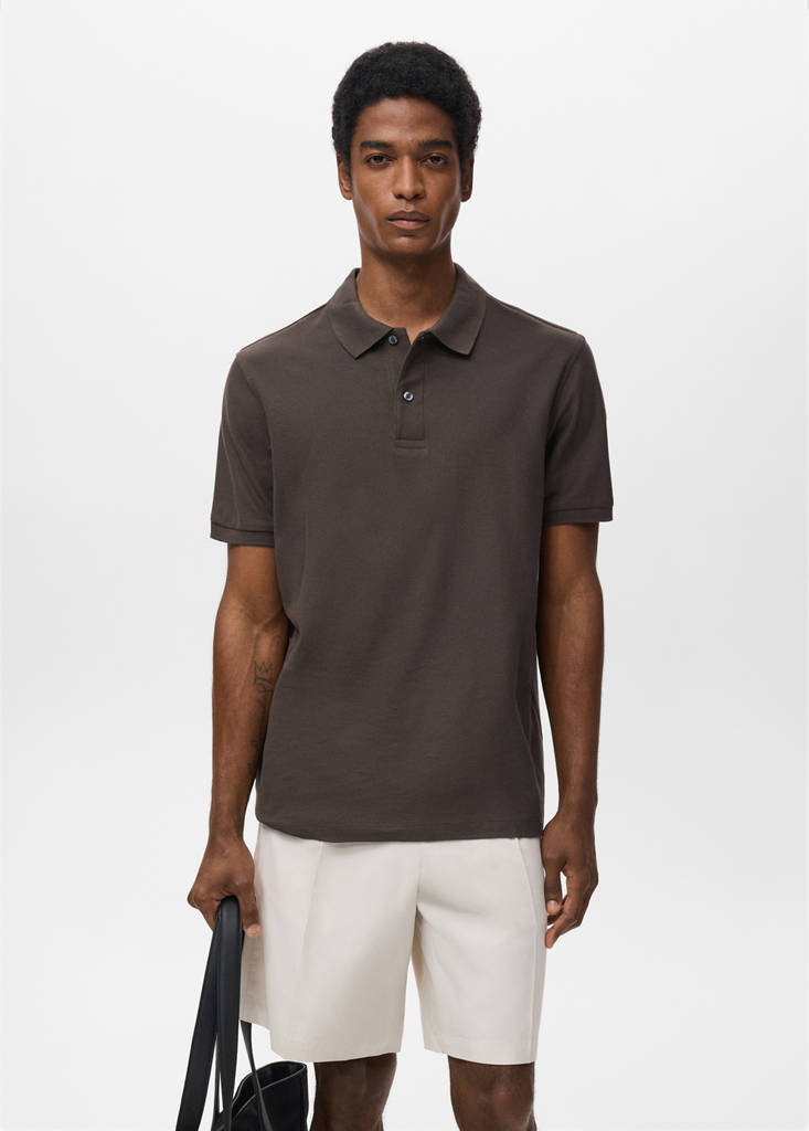 Regular-fit cotton piqué polo shirt — Chocolate