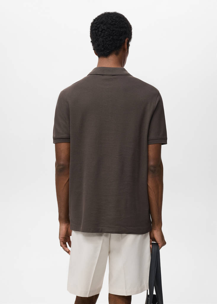 Regular-fit cotton piqué polo shirt — Chocolate