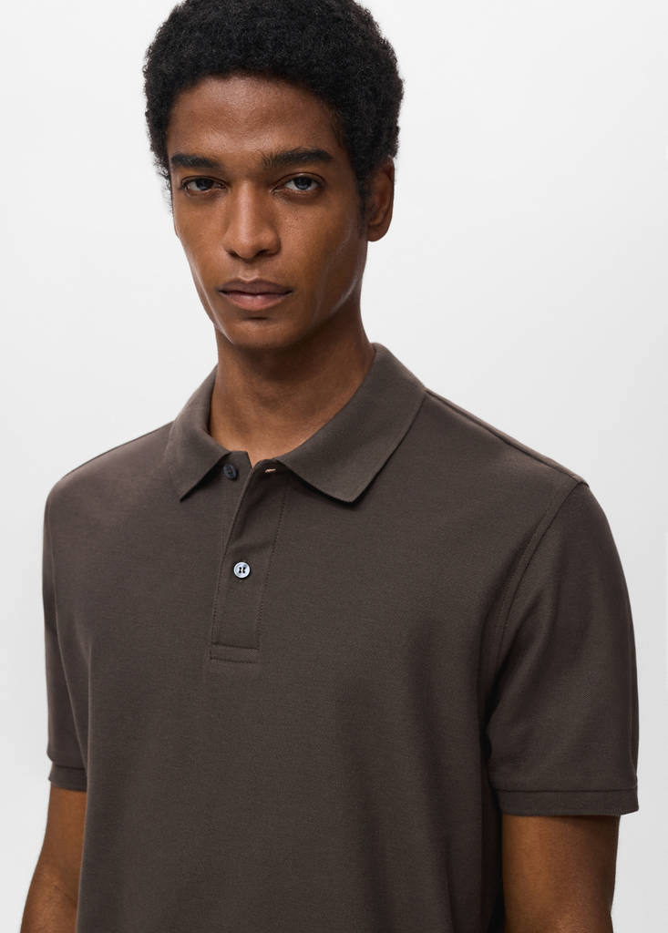 Regular-fit cotton piqué polo shirt — Chocolate