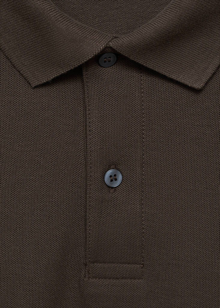 Regular-fit cotton piqué polo shirt — Chocolate