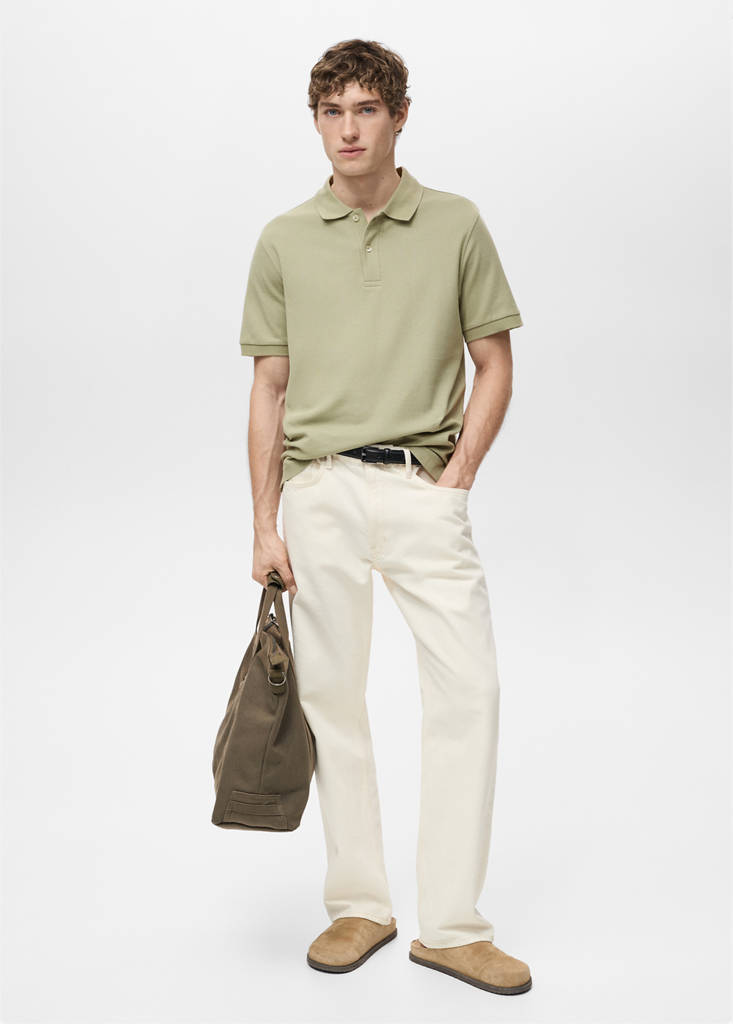 Regular-fit cotton piqué polo shirt — Khaki