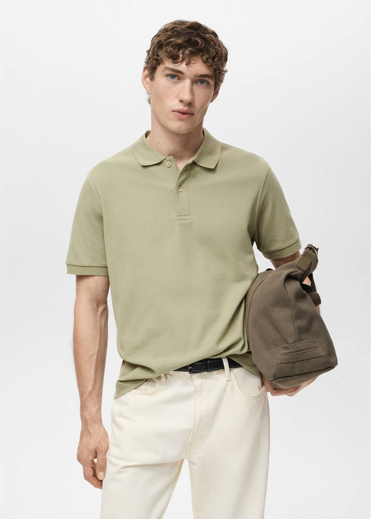 Regular-fit cotton piqué polo shirt — Khaki