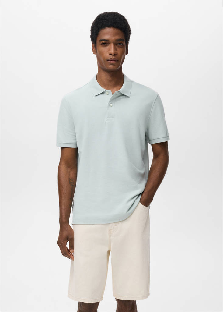 Regular-fit cotton piqué polo shirt — Sky Blue