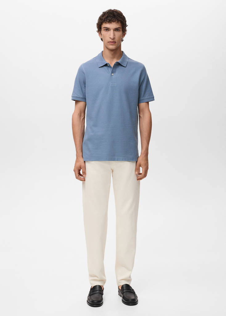 Regular-fit cotton piqué polo shirt — Blue