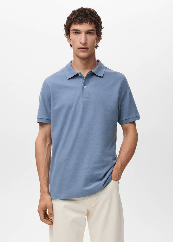 Regular-fit cotton piqué polo shirt — Blue