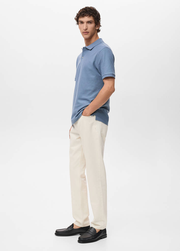 Regular-fit cotton piqué polo shirt — Blue