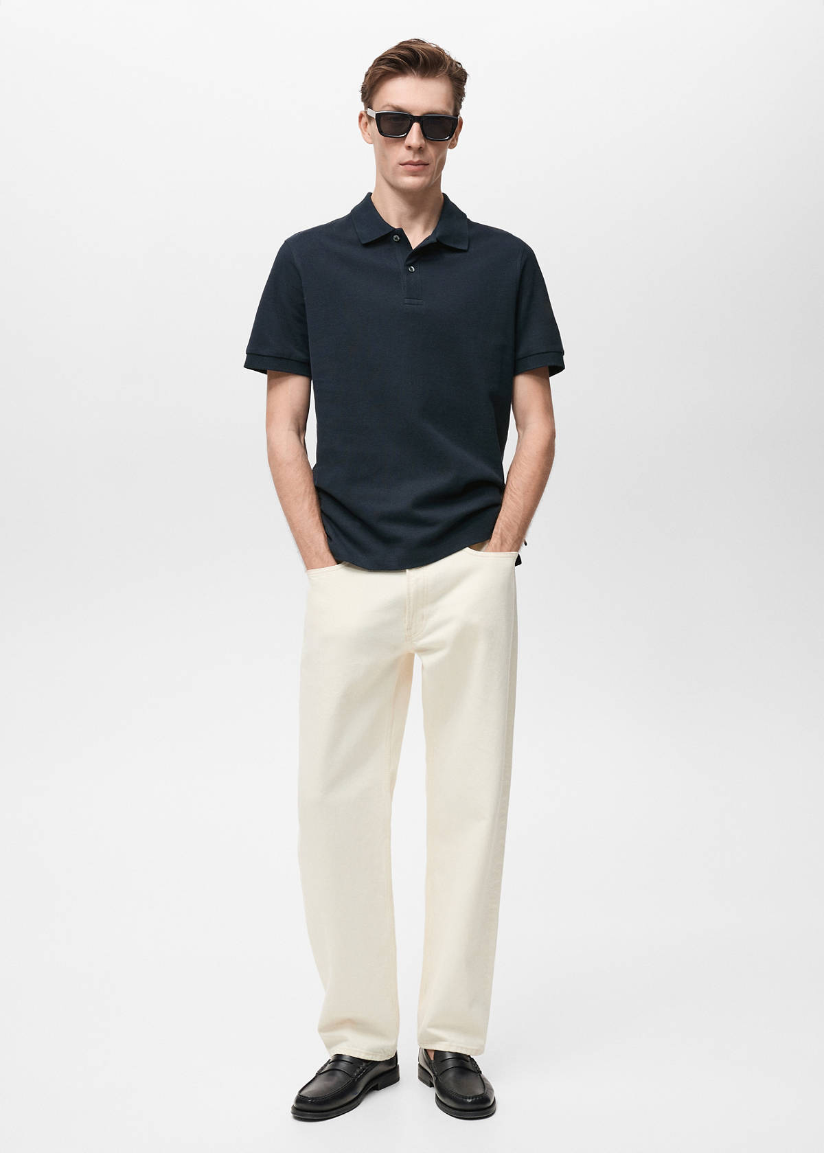 Regular-fit cotton piqué polo shirt — Dark Navy