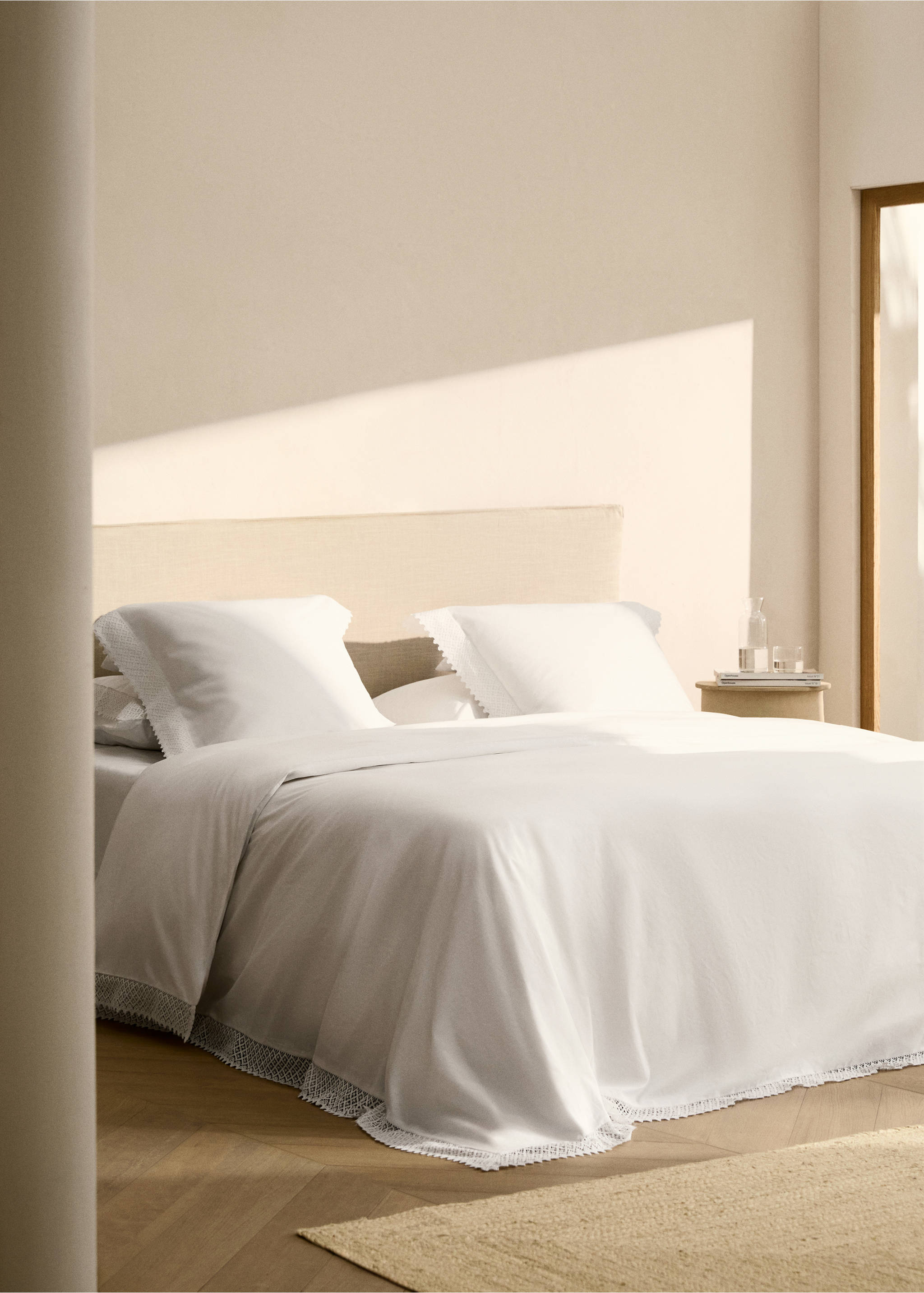 Duvet cover with lace detail for 150/160 cm bed - General plane, White. Ref: 17051277-00.