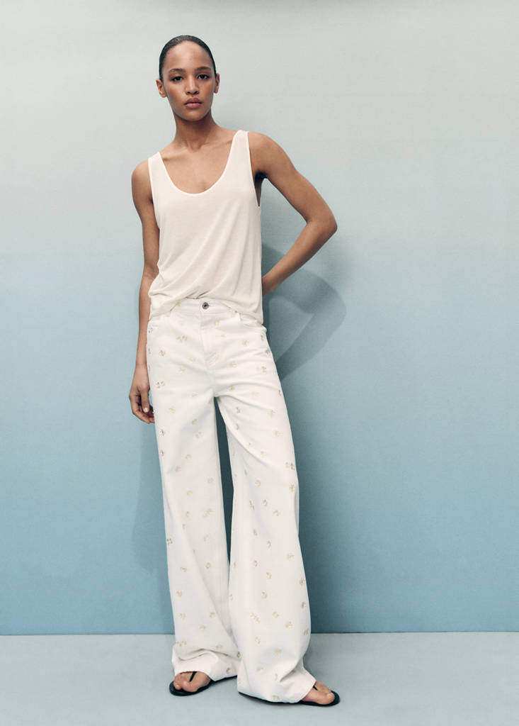 Flower-embroidered wide leg jeans — Off White