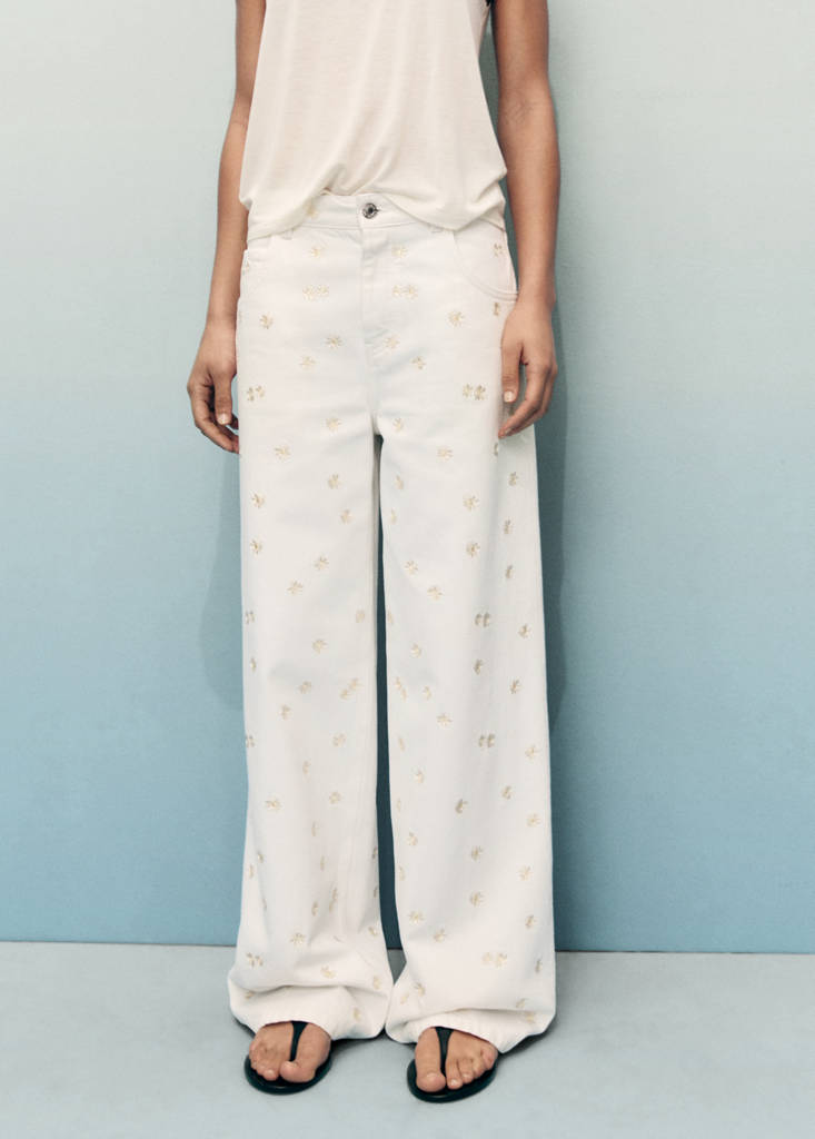 Flower-embroidered wide leg jeans — Off White