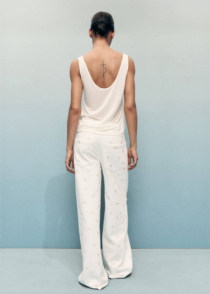 Flower-embroidered wide leg jeans — Off White