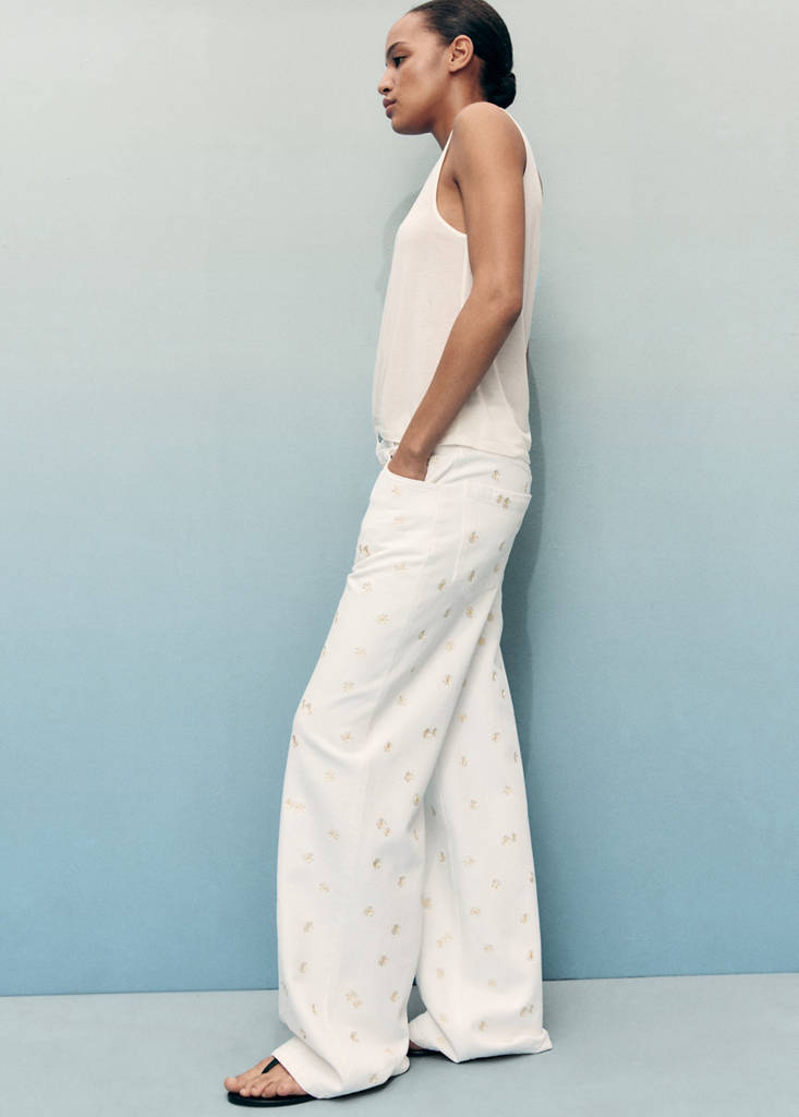 Flower-embroidered wide leg jeans — Off White