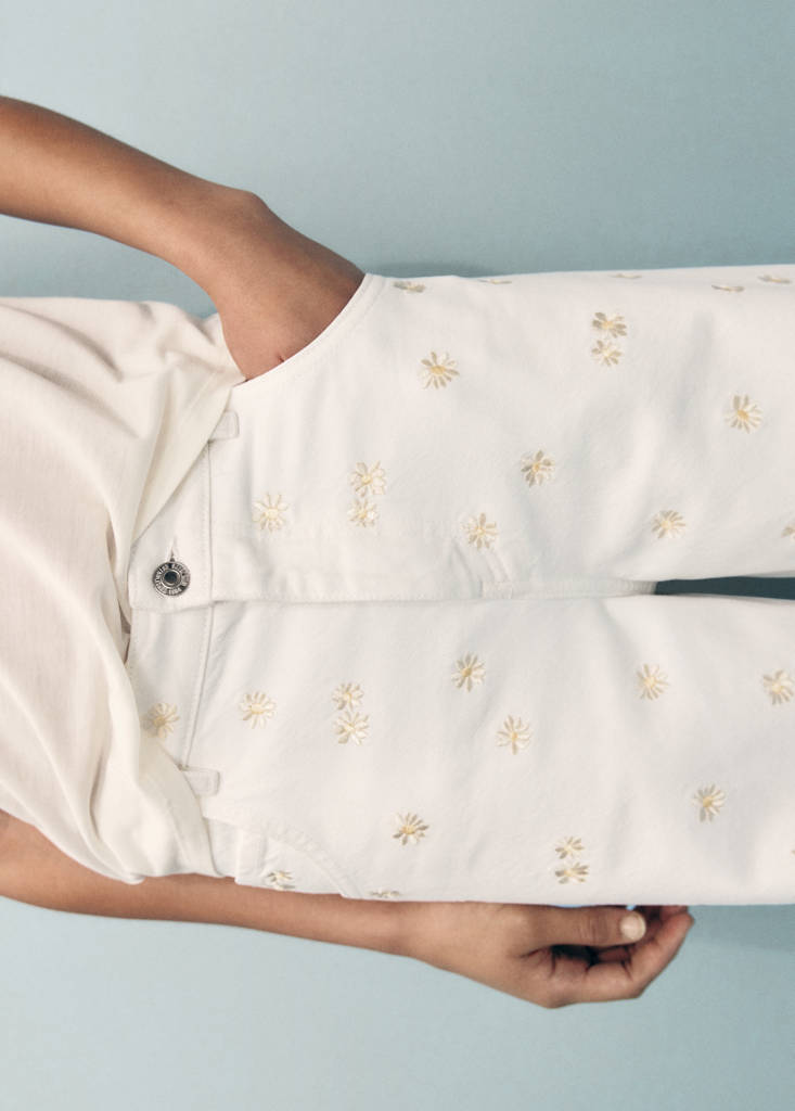 Flower-embroidered wide leg jeans — Off White