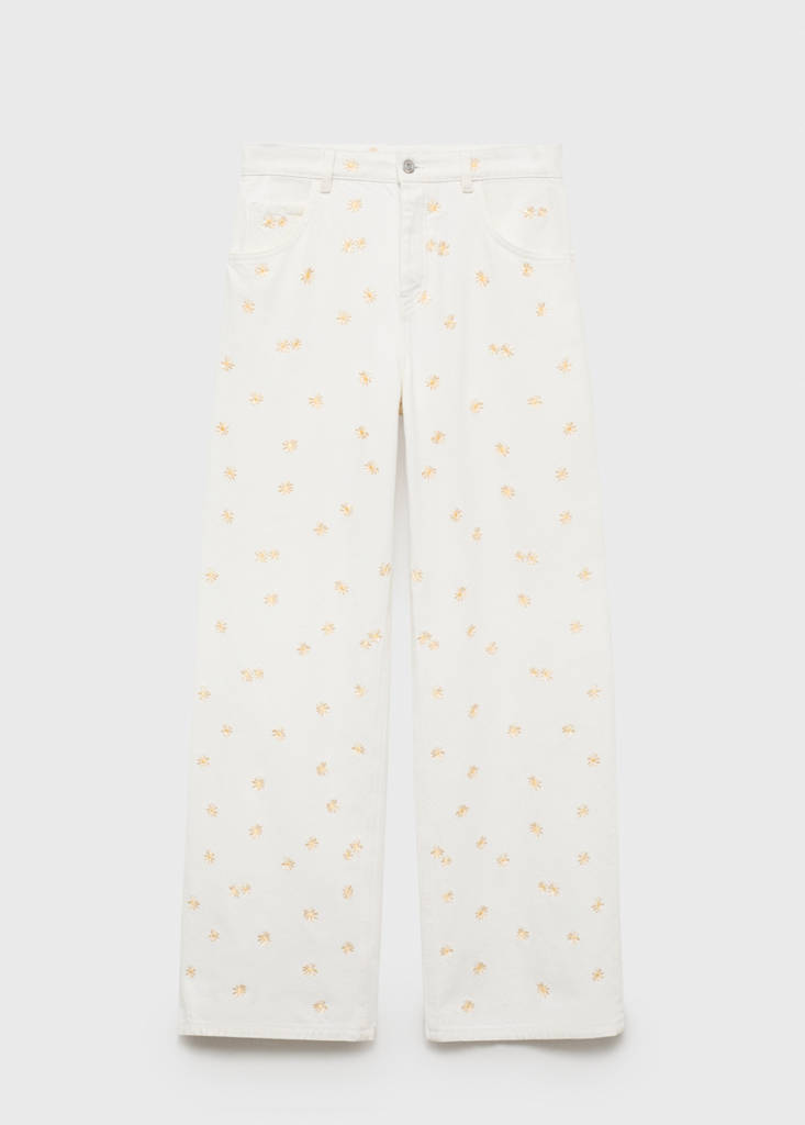Flower-embroidered wide leg jeans — Off White