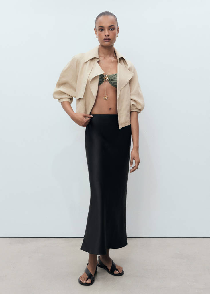 Satin long skirt — Black