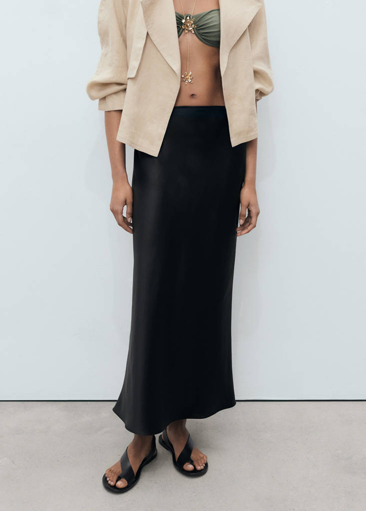 Satin long skirt — Black