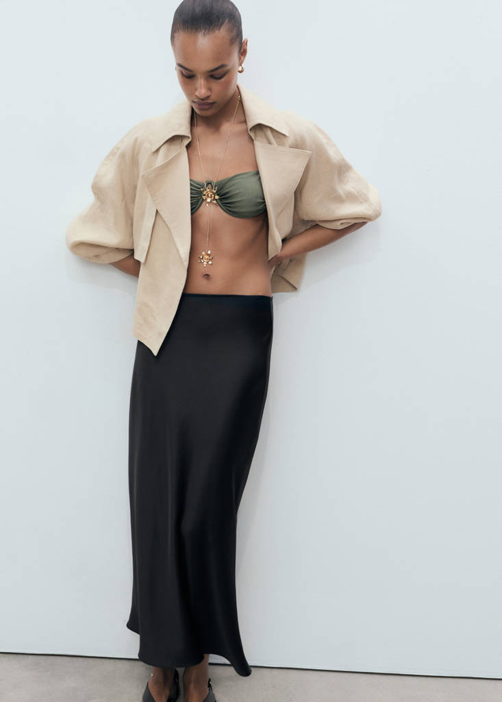 Satin long skirt — Black