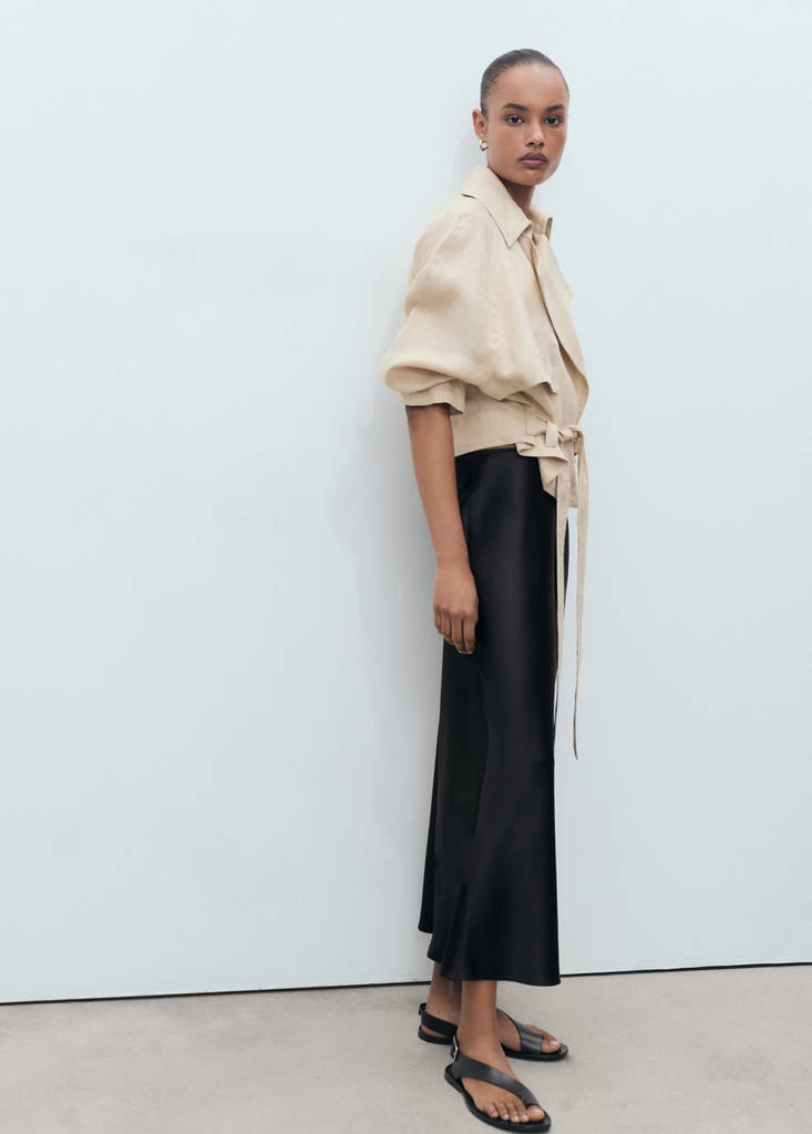 Satin long skirt — Black