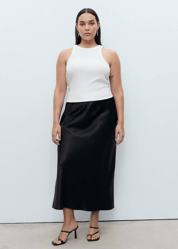 Satin long skirt — Black