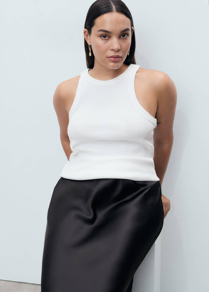 Satin long skirt — Black