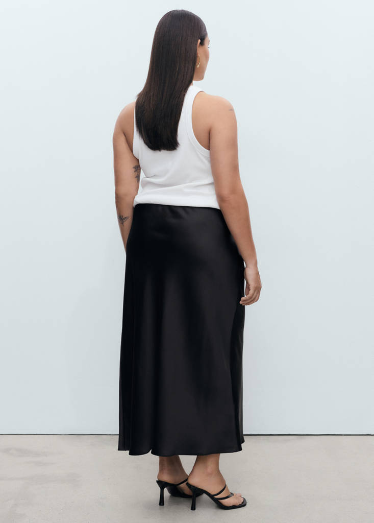 Satin long skirt — Black
