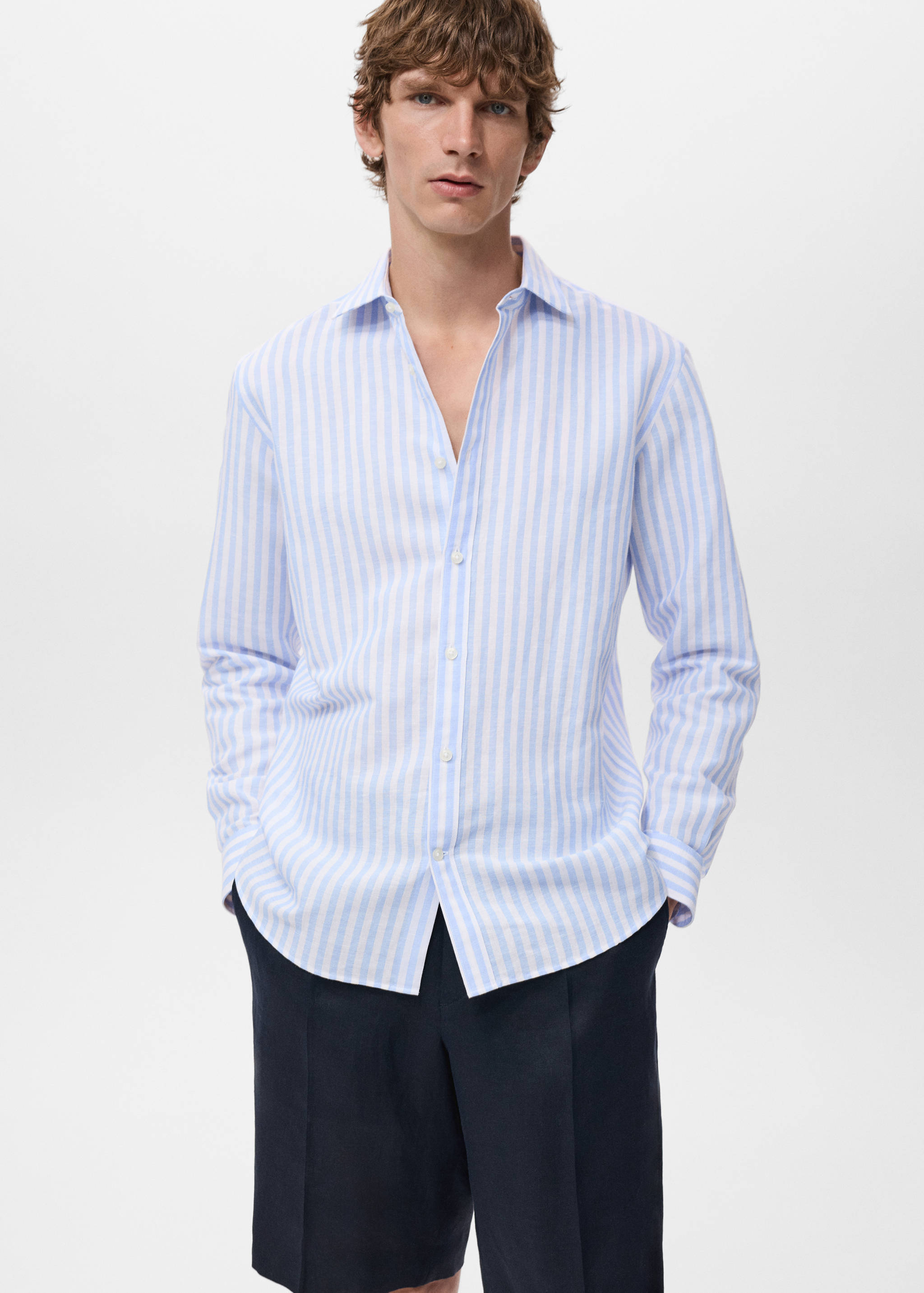Regular-fit striped cotton-linen shirt - Medium plane