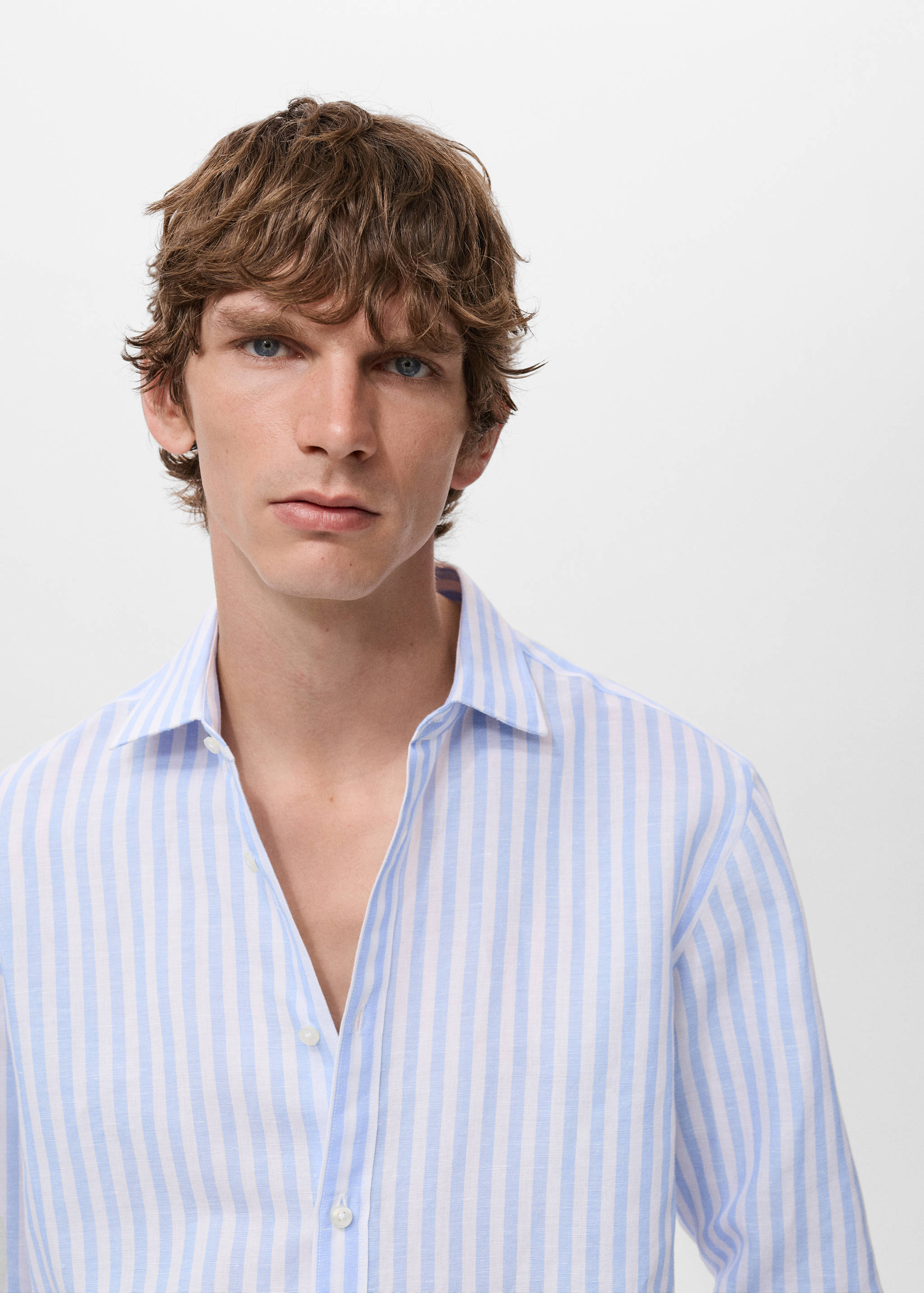 Regular-fit striped cotton-linen shirt - Details of the article 1