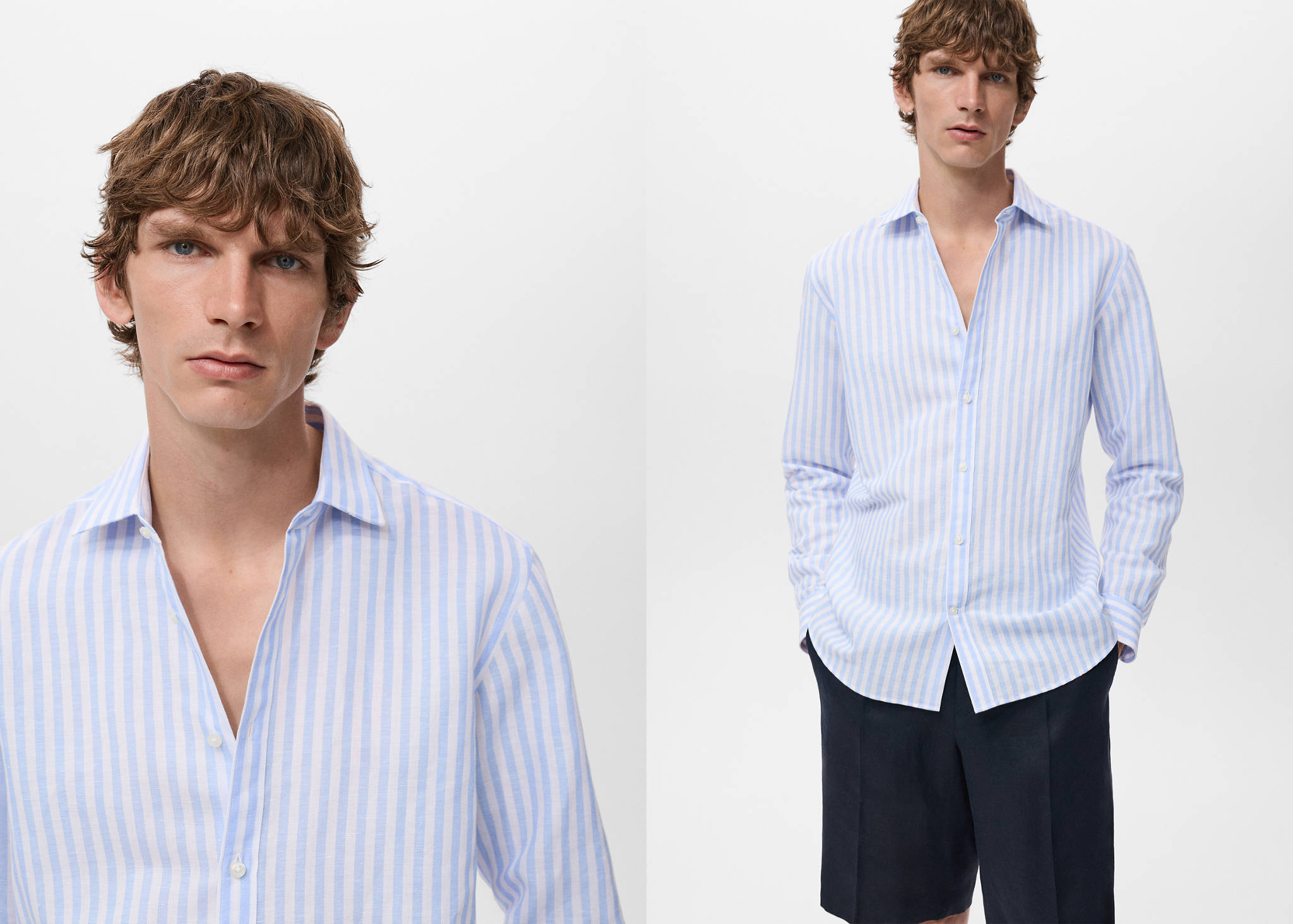 Regular-fit striped cotton-linen shirt - Panoramic plane