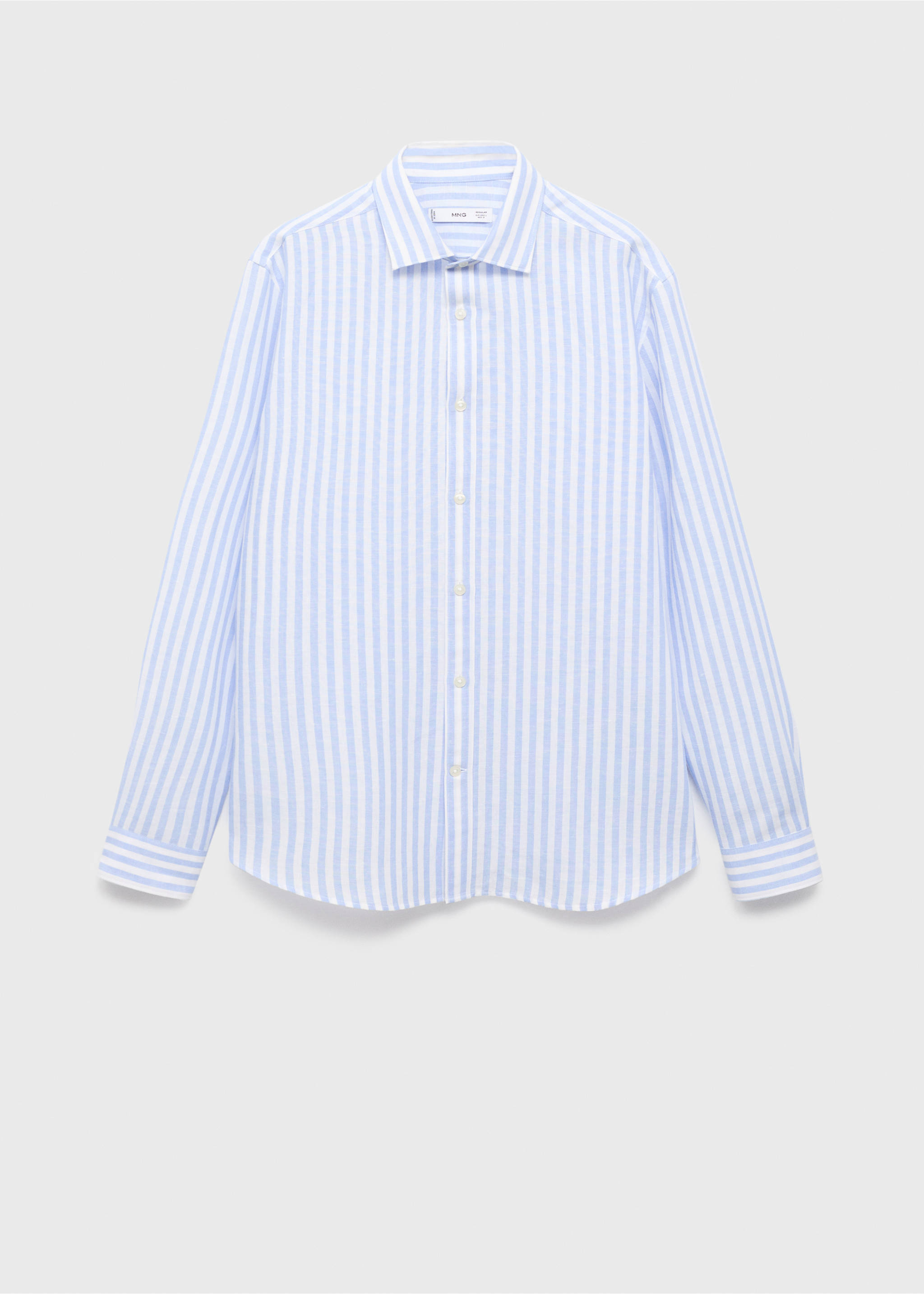 Рубашка regular fit лен и хлопок в полоску - Изделие без модели, Синий. Ref: 17051290-00.