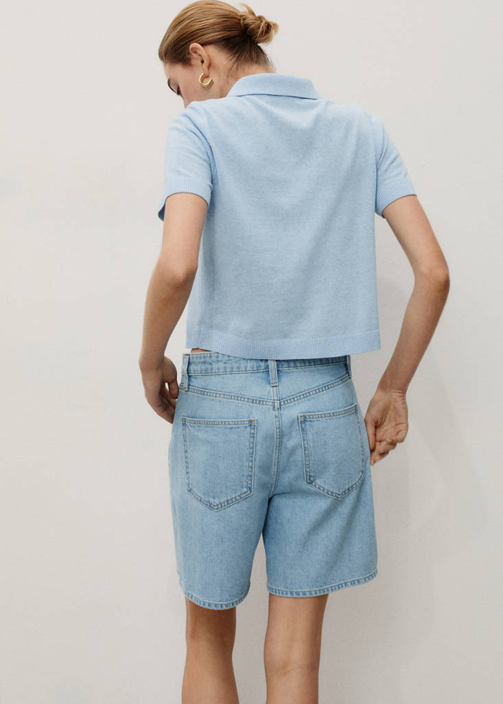 Mid-rise denim bermuda shorts with pleats — Light Blue