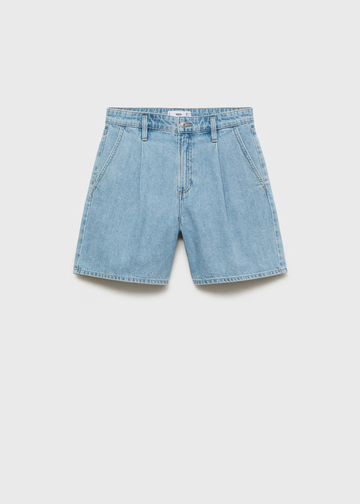 Mid-rise denim bermuda shorts with pleats — Light Blue