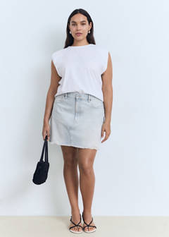 Denim skirt with frayed hem — Light Blue 5