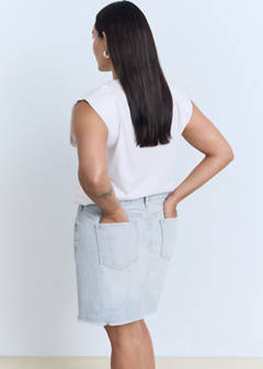 Denim skirt with frayed hem — Light Blue 6