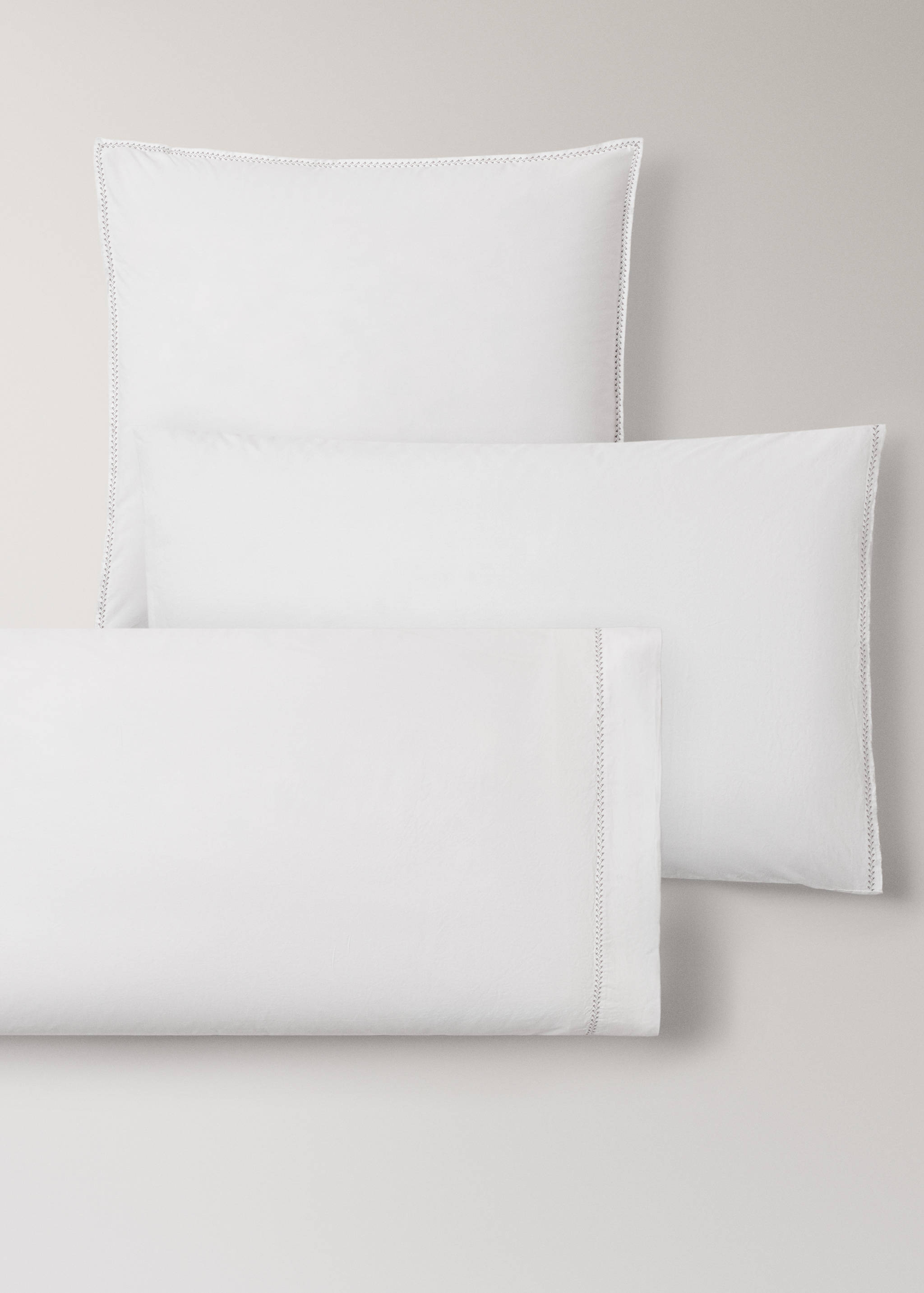 Washed cotton percale pillowcase with zigzag stitching 60x60 cm - Details of the article 4