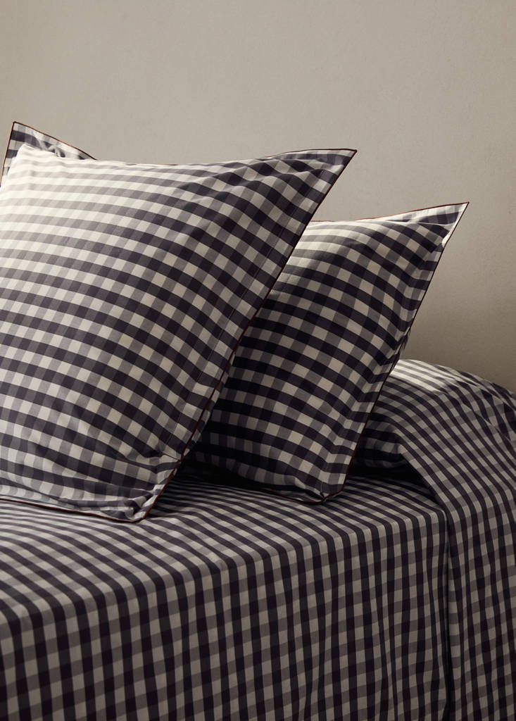Two percale cotton gingham check pillowcases 50x75 cm — Grey