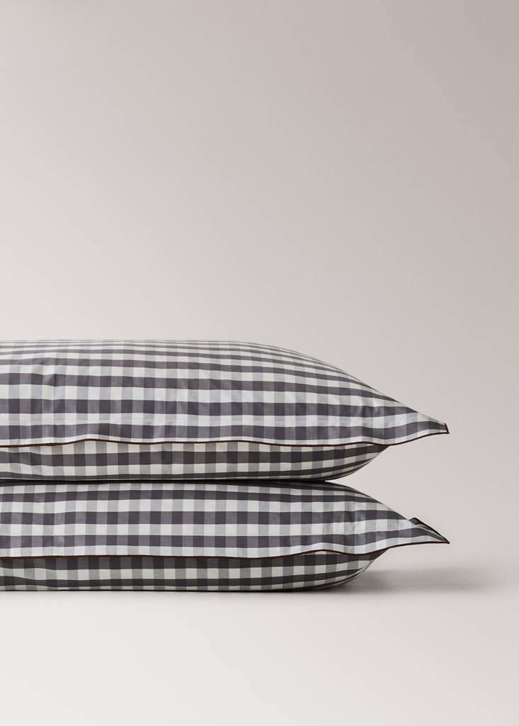Two percale cotton gingham check pillowcases 50x75 cm — Grey