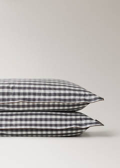 Two percale cotton gingham check pillowcases 50x75 cm — Grey 2