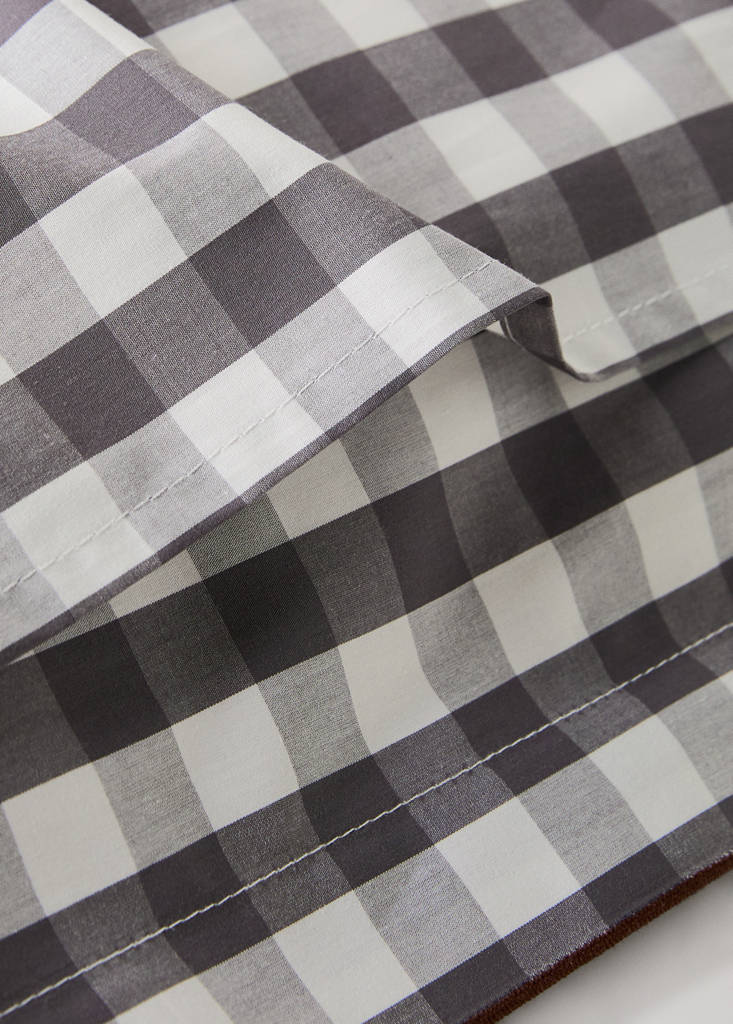 Two percale cotton gingham check pillowcases 50x75 cm — Grey