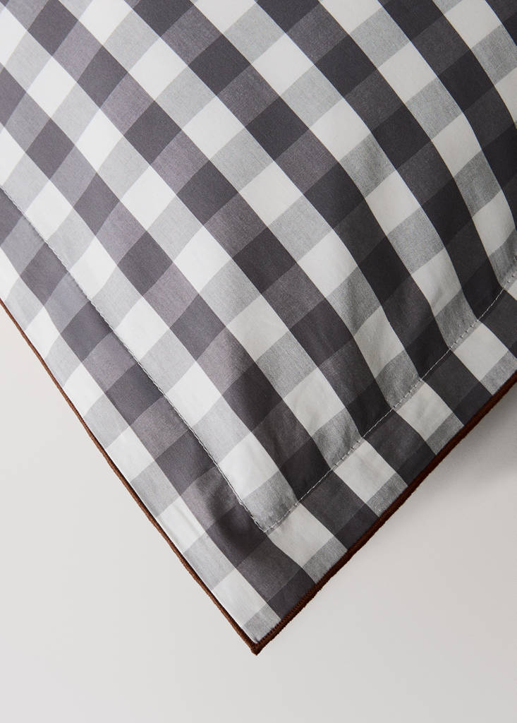 Two percale cotton gingham check pillowcases 50x75 cm — Grey